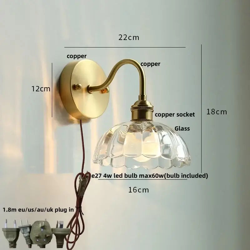Modern copper wall sconce with clear glass faceted shade and pull chain ideal for bedroom decorbites clear glass lighting
