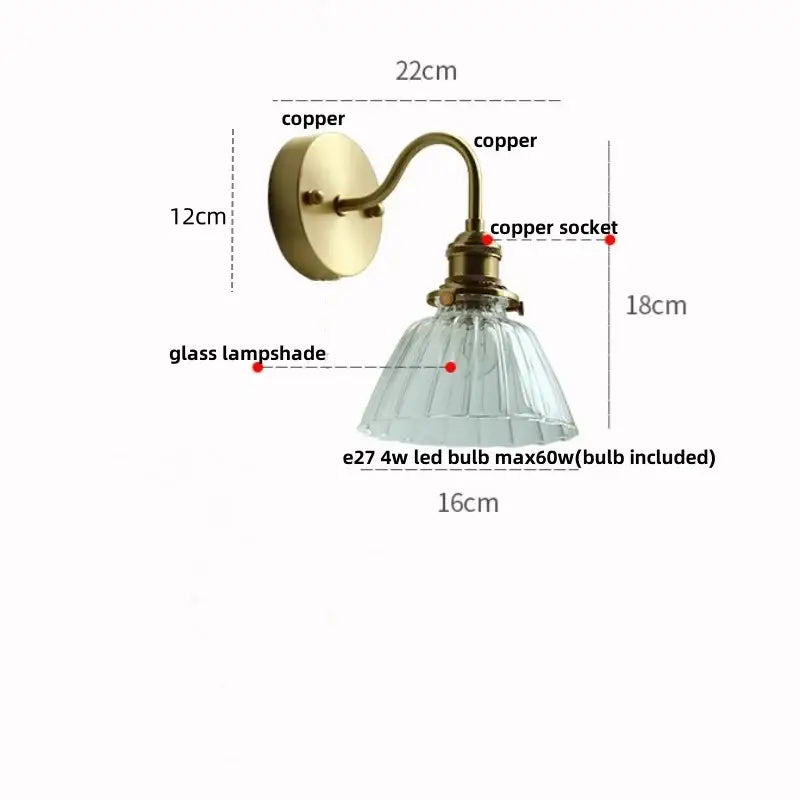Antique brass copper wall sconce with clear glass ribbed lampshade for bedroom decorbites clear glass lighting