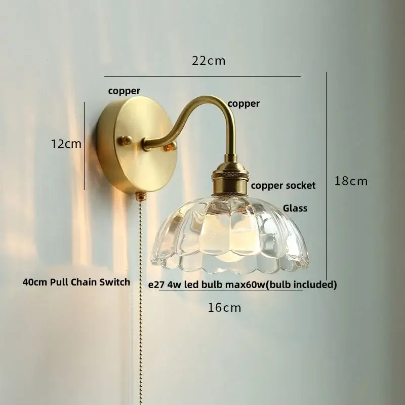 Modern copper wall sconce with antique brass finish clear glass shade and copper socket for bedroom decorbites clear glass