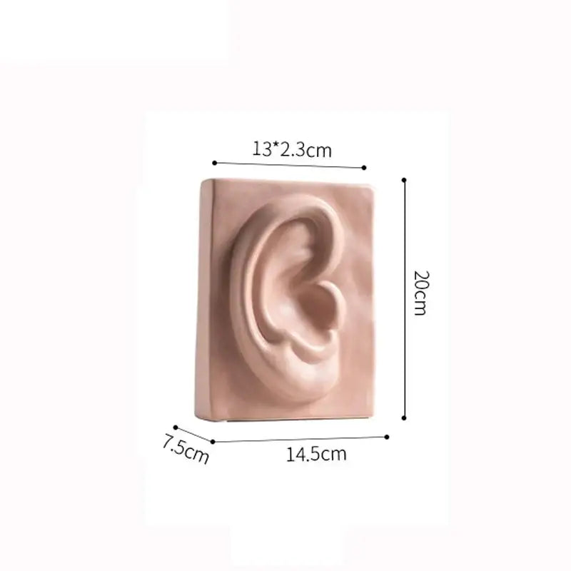 A beige decorbites ceramic vase shaped as a detailed human ear wall-mounted sculpture for modern living room decor