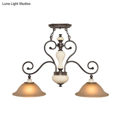 DecorBites™ Modern Countryside Style Chandelier Light - White Glass, Black Island Lamp with Flared 2 Heads and Curvy Arm - Ideal for Dining Room