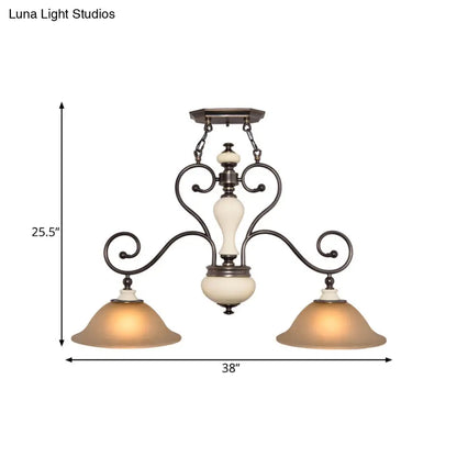 DecorBites™ Modern Countryside Style Chandelier Light - White Glass, Black Island Lamp with Flared 2 Heads and Curvy Arm - Ideal for Dining Room