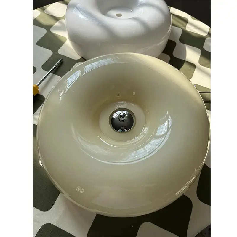 Modern cream bauhaus style ceramic ceiling lamp with glossy ceramic donut-shaped sink design for bedroom decorbites cream bauhaus