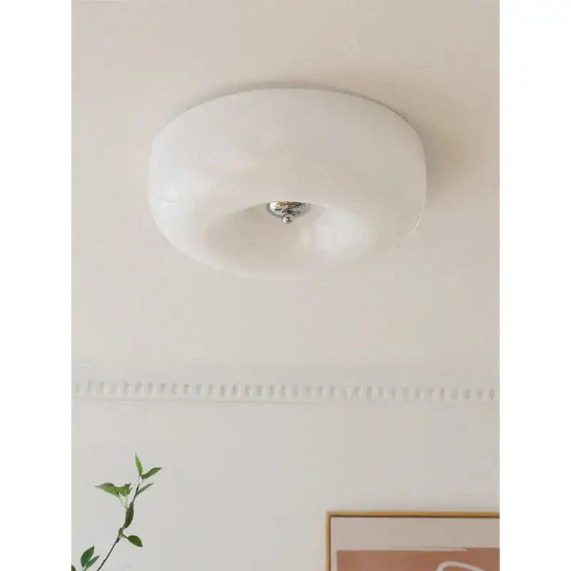 Modern cream bauhaus style ceramic ceiling lamp with white frosted glass and chrome center for bedroom decorbites ceiling lamp