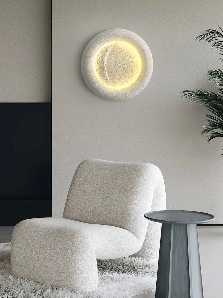 Modern cream breeze moon ceiling lamp with a circular textured white frame and warm yellow glow for bedroom decorbites cream breeze