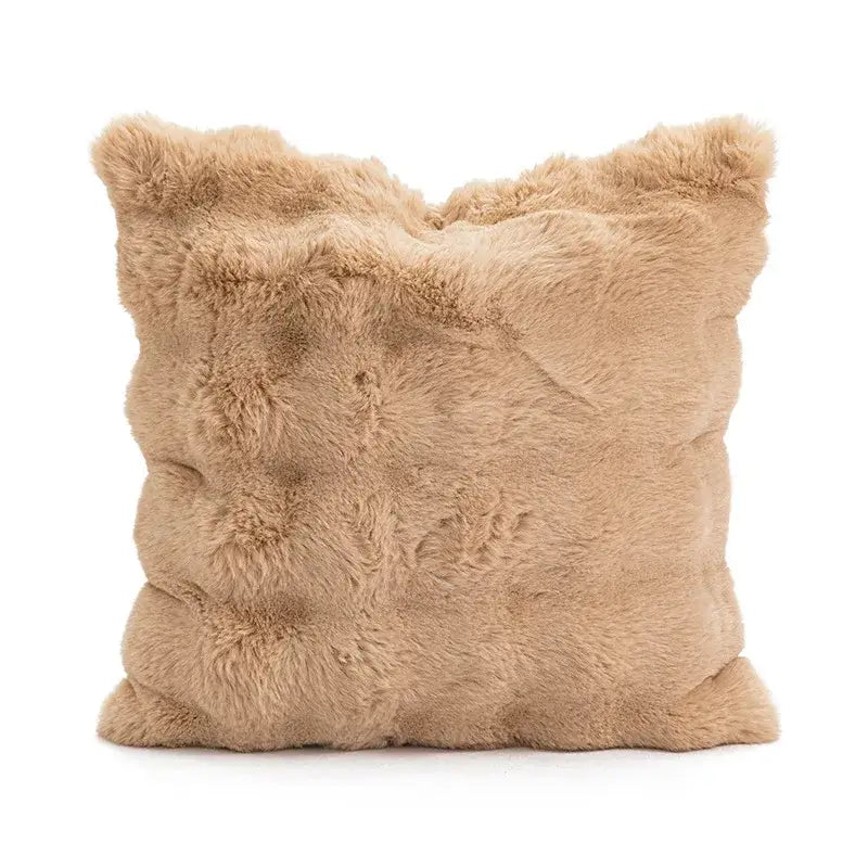 Modern cream brown coffee pillowcase with beige faux fur soft plush textured surface decorbites brown coffee decorbites brown