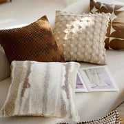 Cream-colored plush throw pillow with soft beige and taupe stripes for living room decorbites brown coffee pillowcase