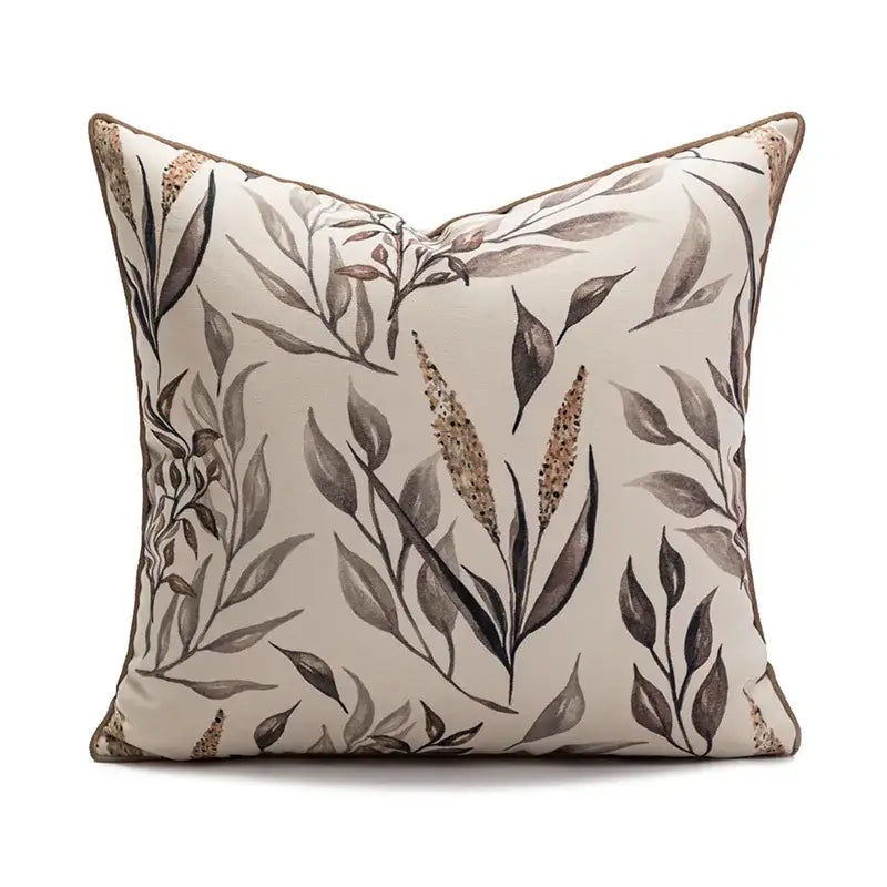 Modern cream brown coffee pillowcase with soft beige background and botanical print for decorbites brown coffee decor