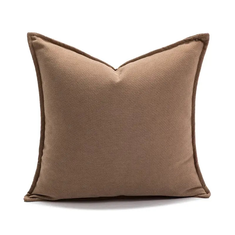 Modern cream brown coffee pillowcase with textured taupe fabric and neatly stitched edges for decorbites brown coffee decor