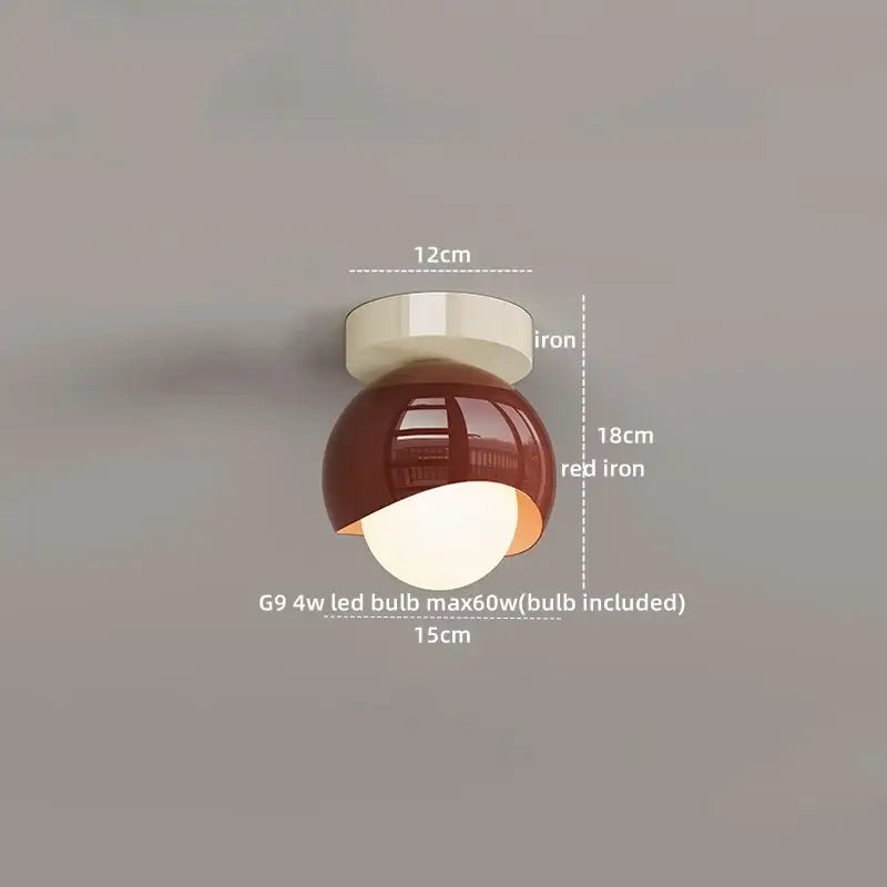 Modern cream and brown decorbites glass iron led ceiling lamp with glossy red iron globe and integrated g9 led bulb
