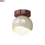 Modern cream and brown decorbites glass iron led ceiling lamp with glossy spherical light and faceted mounting base