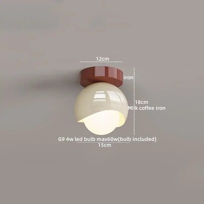 Modern cream and brown glass iron led ceiling lamp with matte milk coffee iron base and glossy off-white glass shade