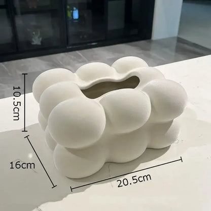 Off-white ceramic tissue box with modern bubbly cloud design for bedroom desk decor and cloud ceramic tissue use