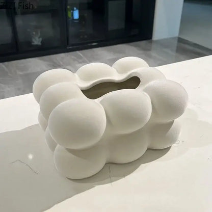 Modern cream bubble cloud ceramic tissue box with off-white rounded segments for bedroom desk decor