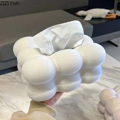 Modern cream bubble cloud ceramic tissue box holder with smooth white cloud ceramic design for bedroom desk decor