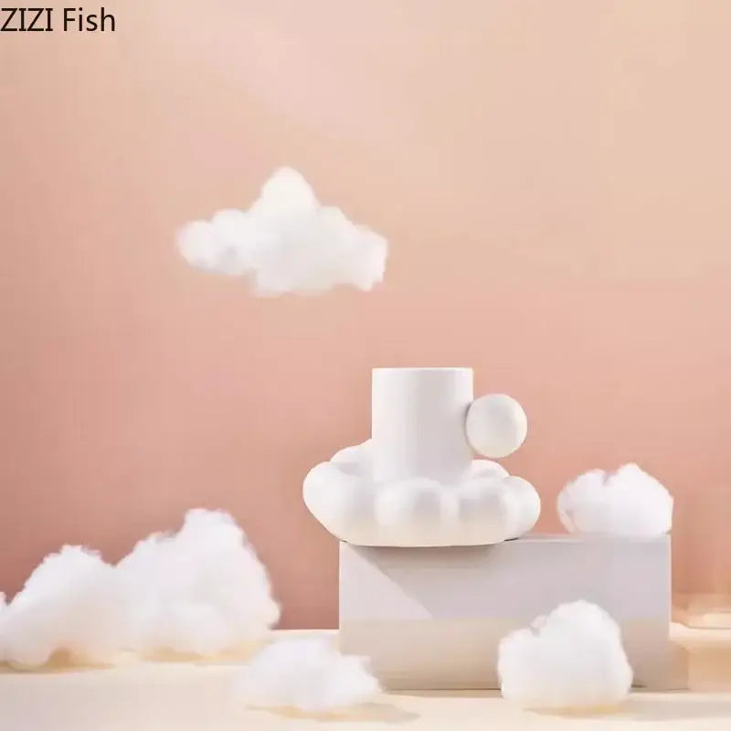 Modern cream ceramic cup and saucer set with a cloud-shaped base designed by zizi fish for decorbites cotton candy