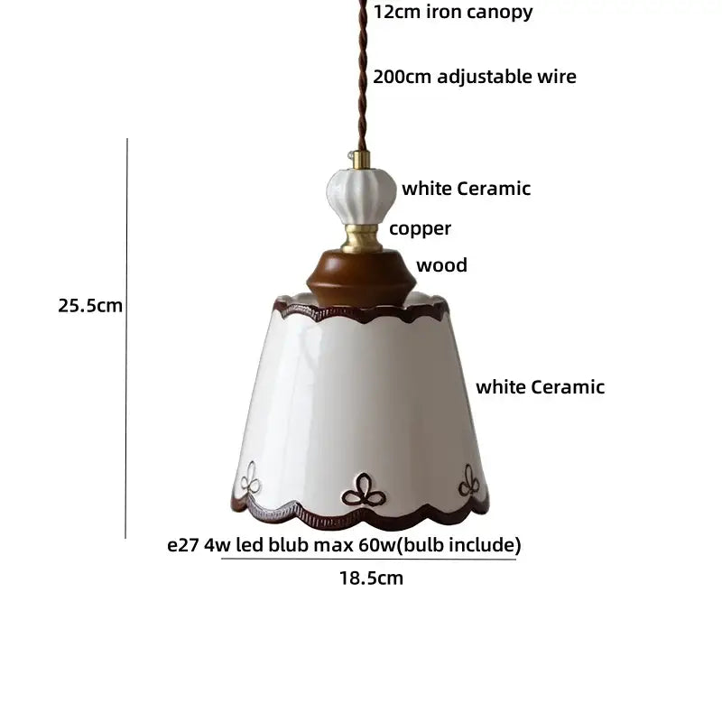 Modern cream ceramic led pendant light with brown trim and wooden base designed for kitchen decorbites ceramic led pendant