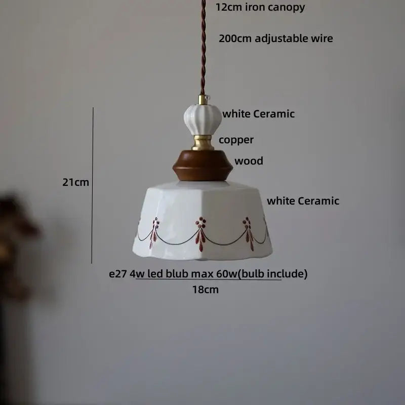 Modern cream ceramic led pendant light with fluted scalloped design and brown floral motifs by decorbites ceramic led pendant