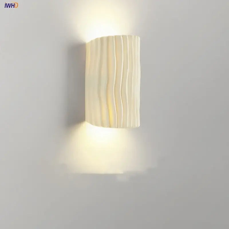 Modern cream ceramic ridged led wall lamp with double led wall design perfect for bedroom sconce lighting