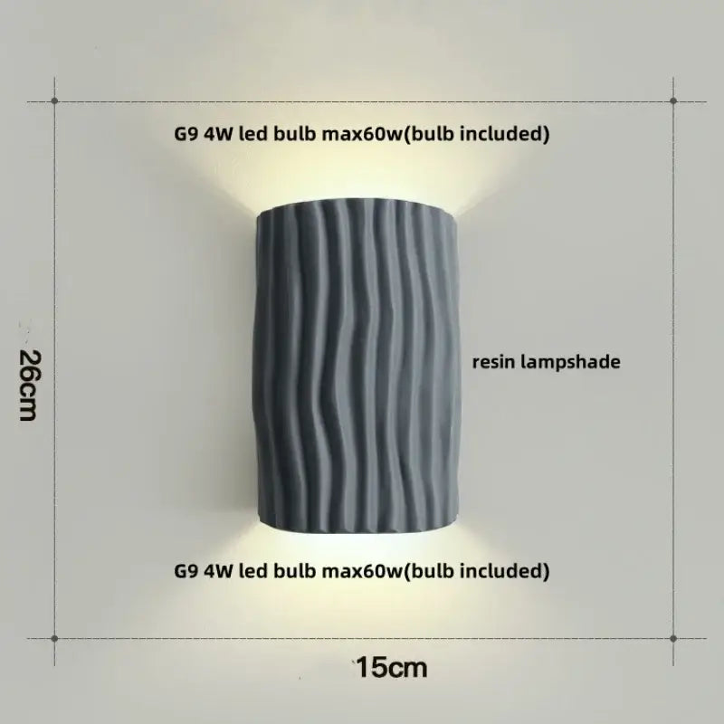 Gray resin modern wall lamp with textured wavy pattern and double led wall design for bedroom sconce lighting