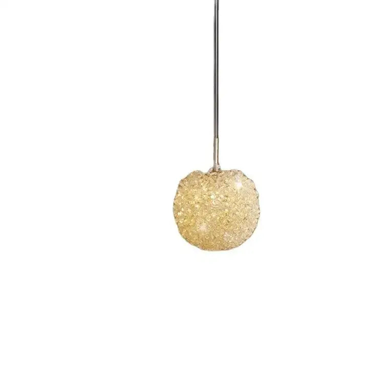Modern cream crystal round room chandelier pendant light with spherical textured glass and warm golden glittery accents
