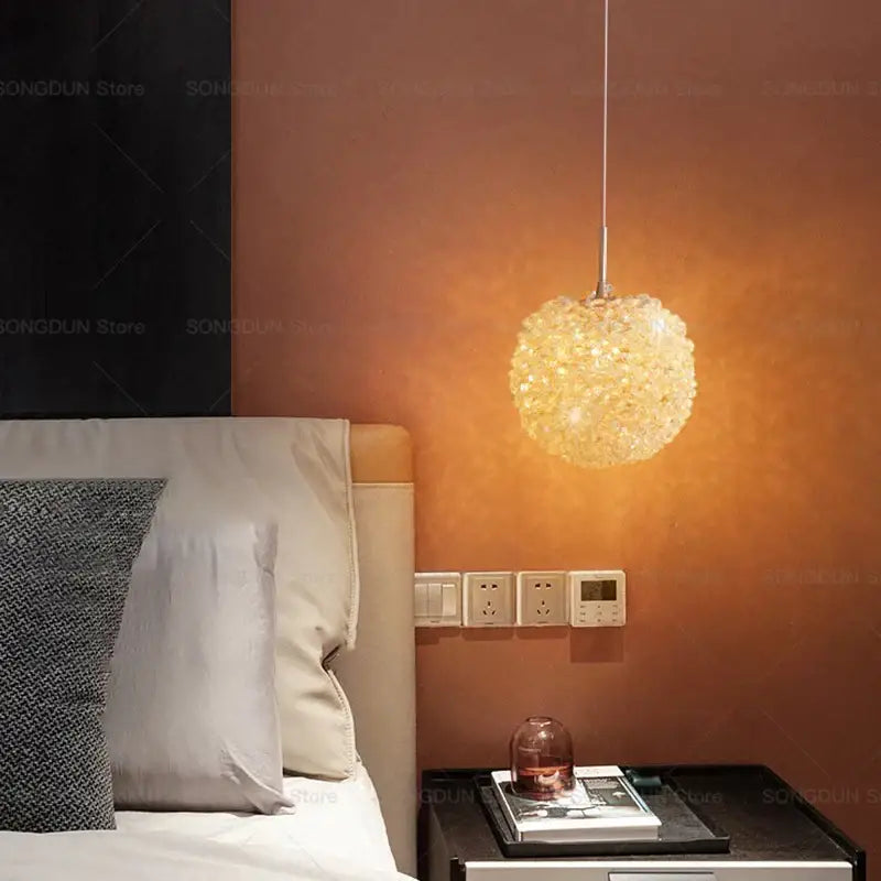 Modern cream crystal round room chandelier pendant light with golden textured decorbites crystal round surface