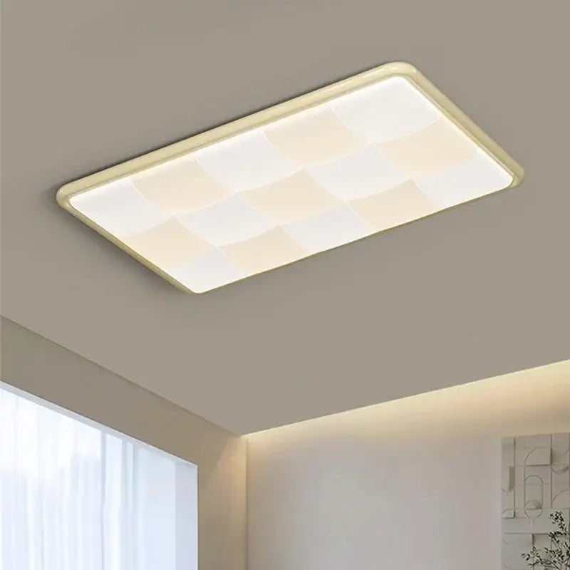 Rectangular modern cream geometric led ceiling lights with diffused white illumination for bedroom lighting