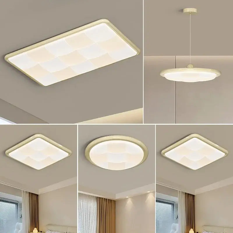 Modern cream geometric led ceiling lights with soft diffused lighting for bedroom use featuring cream frames