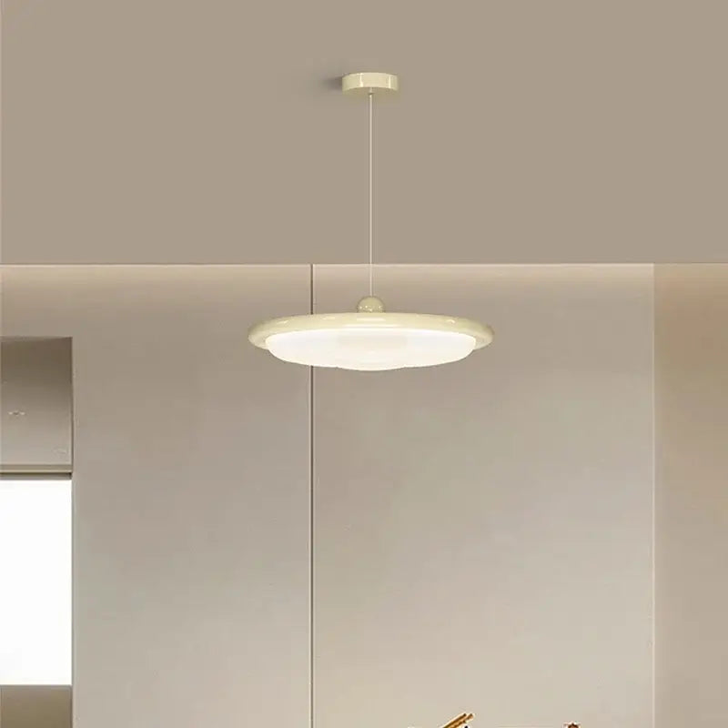 Modern cream geometric led ceiling light with sleek circular design and soft diffused glow for bedroom lighting