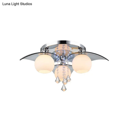 DecorBites™ DecorBites™ Modern Cream Glass Ball Dining Room Semi Flush Light with Crystal Diamond Accents - 3-Bulb Chrome Ceiling Fixture