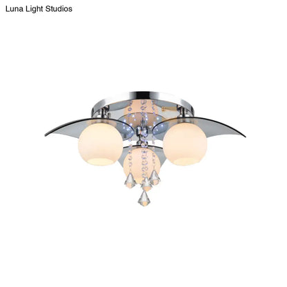 DecorBites™ DecorBites™ Modern Cream Glass Ball Dining Room Semi Flush Light with Crystal Diamond Accents - 3-Bulb Chrome Ceiling Fixture