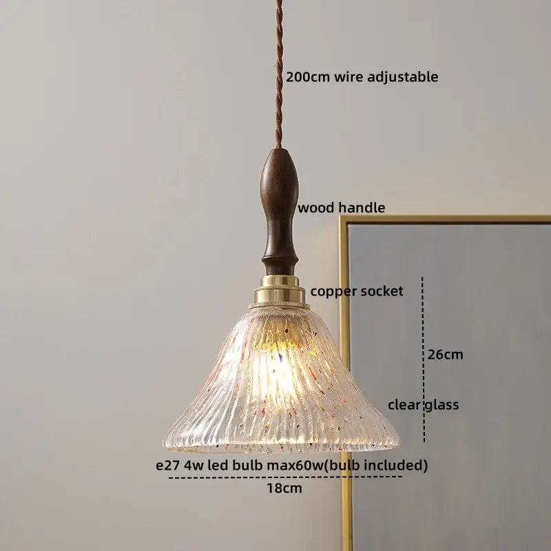 Modern cream glass copper led pendant light with fluted speckled design and twisted cord for dining room pendant lights