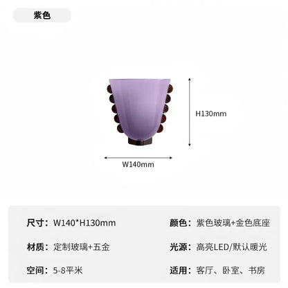 Purple glass wall lamp with golden base matching decorbites cream glass wall lamp white and gold sconce for bedroom decor