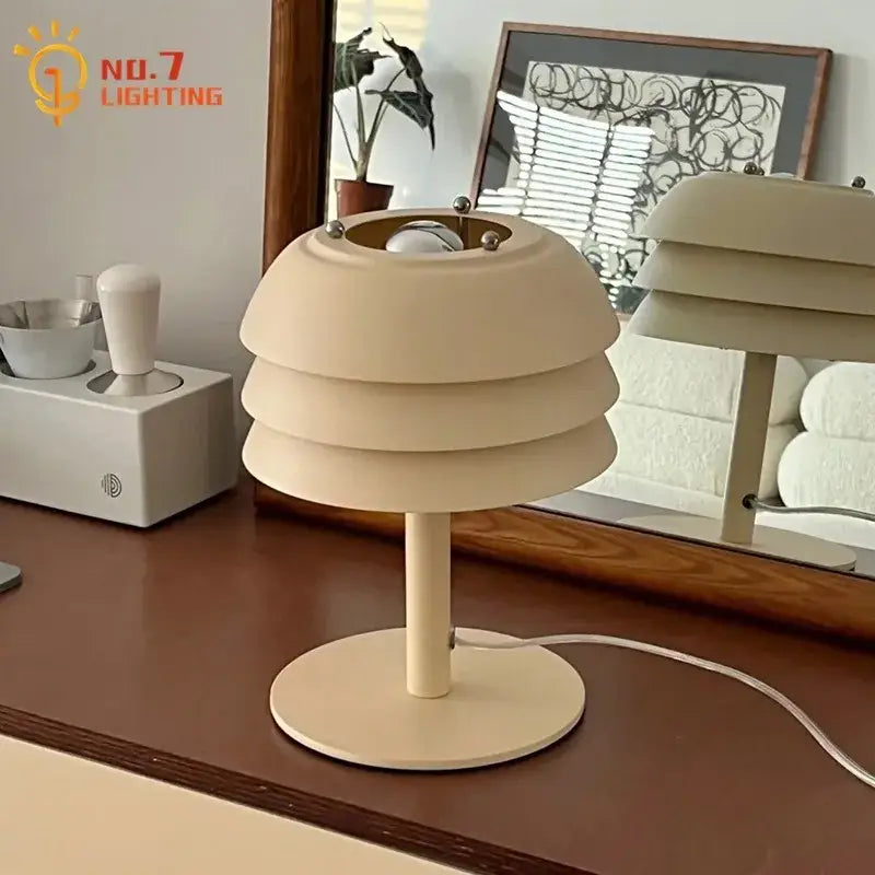 Modern cream medieval design tiered table lamp with matte finish perfect for bedroom decorbites cream medieval style