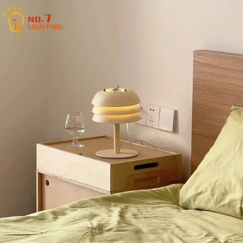 Modern cream medieval design table lamp with tiered structure and warm ambient lighting for bedroom decorbites cream medieval