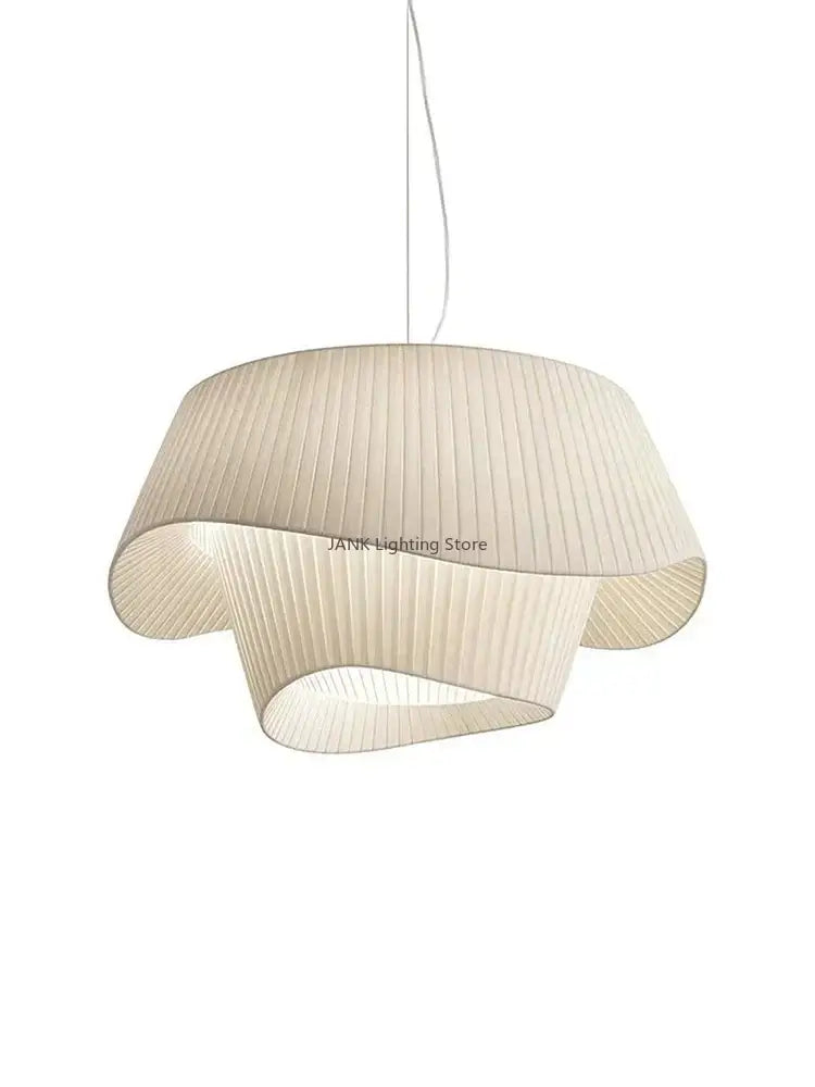 Modern cream pleated designer led fabric pendant light with flowing design for bedroom decorbites pendant light