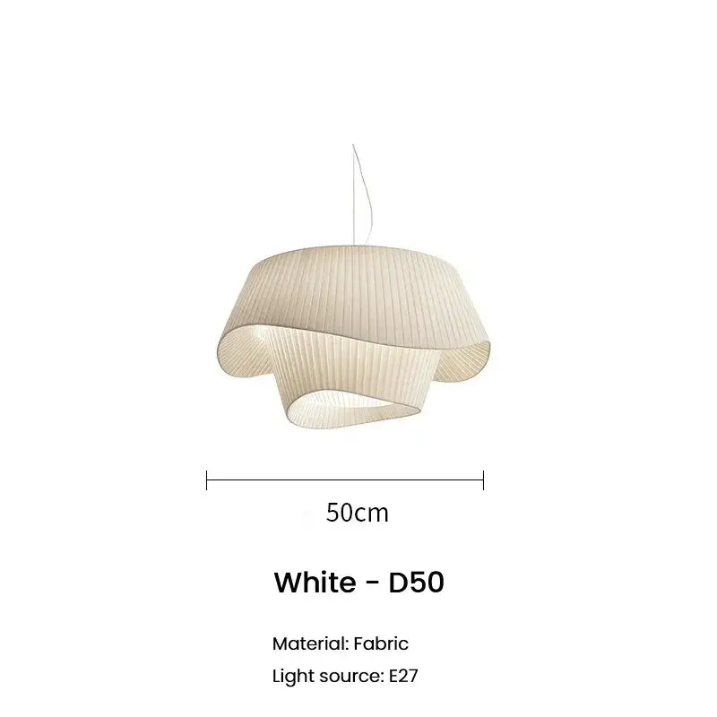 Modern cream pleated designer led fabric pendant light with layered ribbed design and e27 bulb socket for decorbites