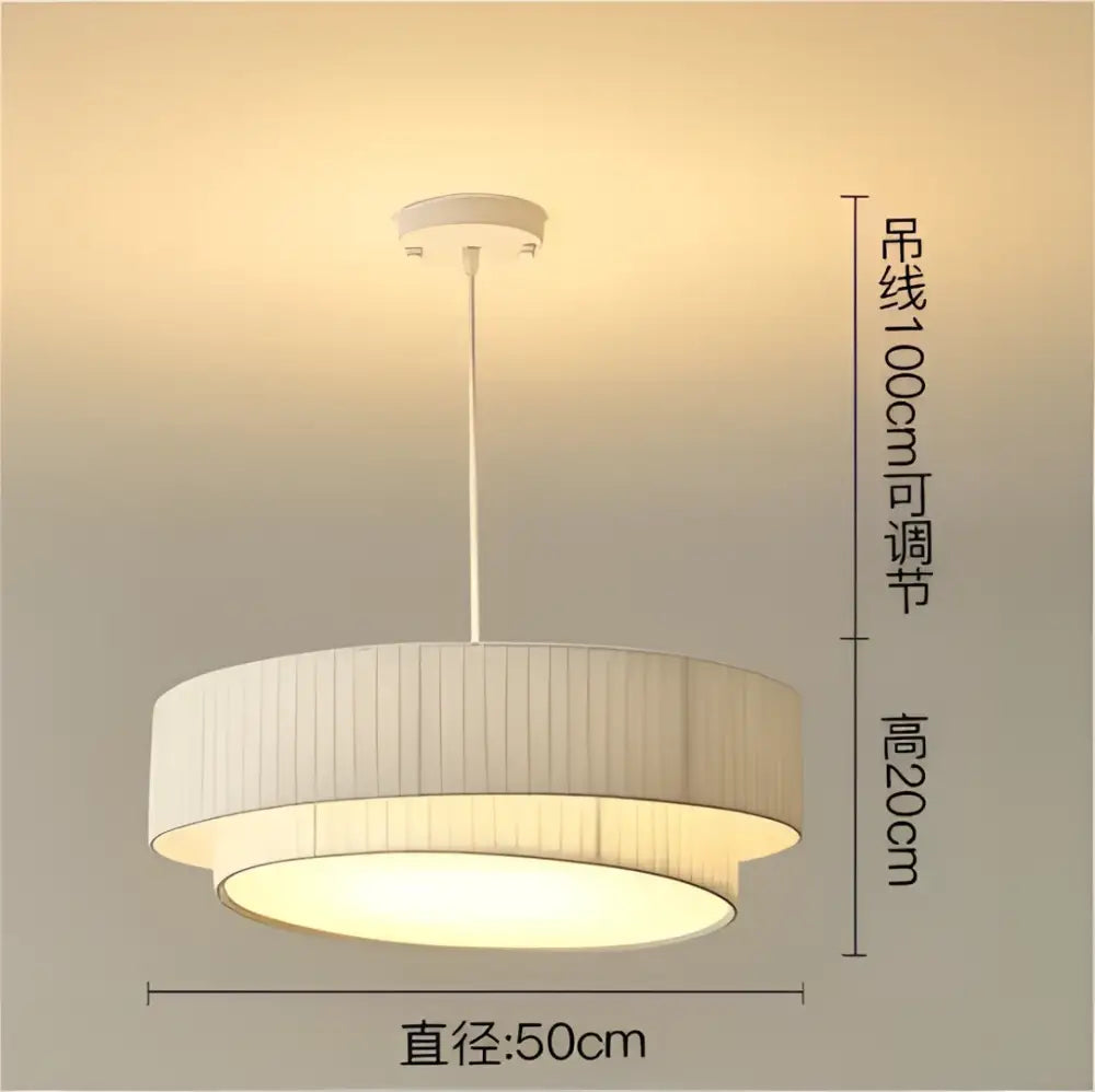 Modern cream pleated designer led fabric pendant light with 50cm diameter and adjustable hanging length by decorbites