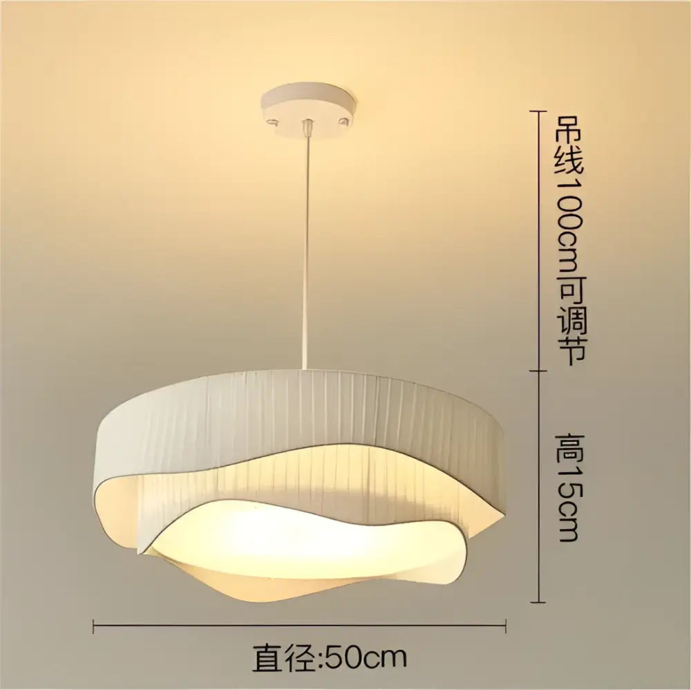 Modern cream pleated designer led fabric pendant light with curved layers for bedroom decor by decorbites designer led