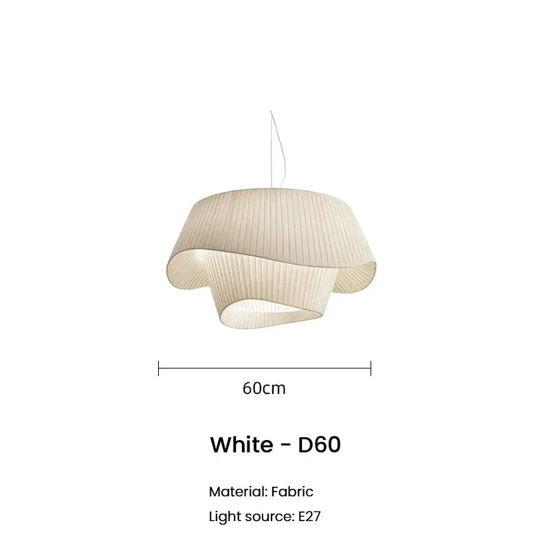 Modern cream pleated designer led fabric pendant light with white fabric and e27 bulb socket for bedroom decorbites pendant light