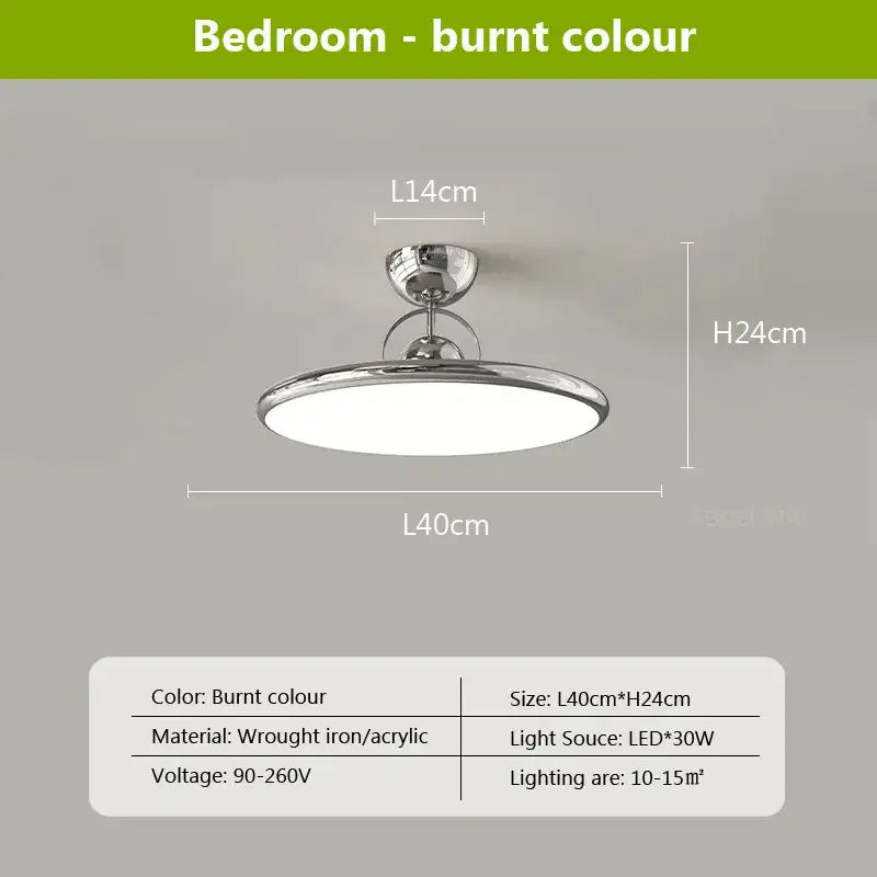 Modern cream iron nordic ceiling light with a sleek chrome finish and led panel for bedroom decorbites cream iron fan