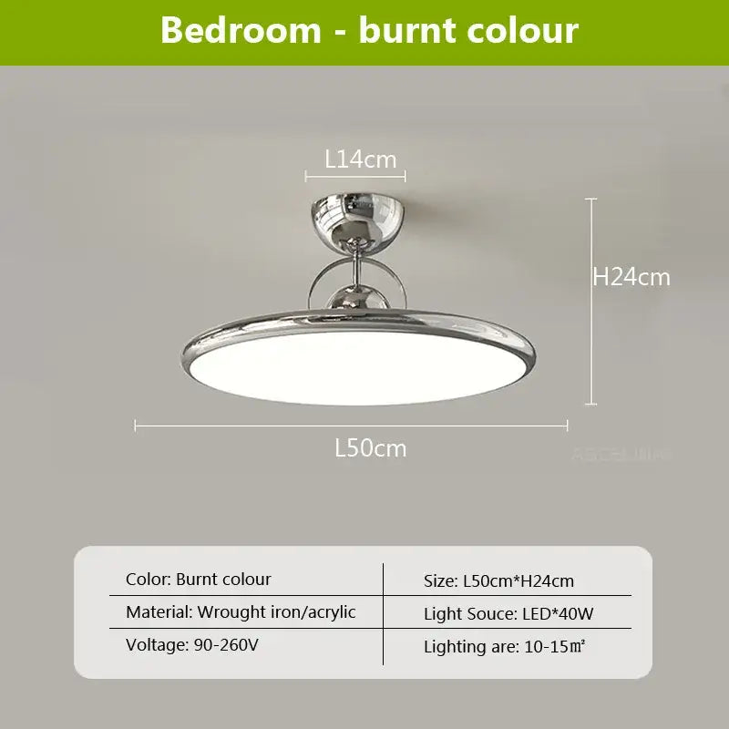 Modern cream iron nordic ceiling light with circular chrome fixture and acrylic diffuser for bedroom fan decorbites cream iron