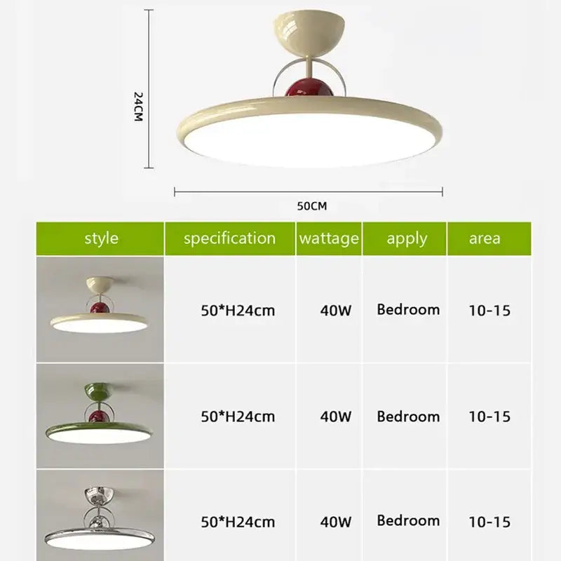 Modern cream iron nordic ceiling light with red accent sphere and metallic ring available in green and chrome finishes