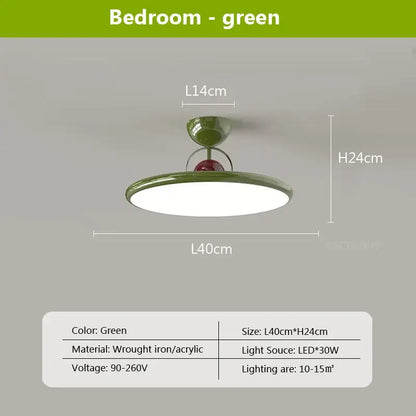 Modern cream iron nordic green oval ceiling light fixture made of wrought iron and acrylic with red accent for decorbites bedroom
