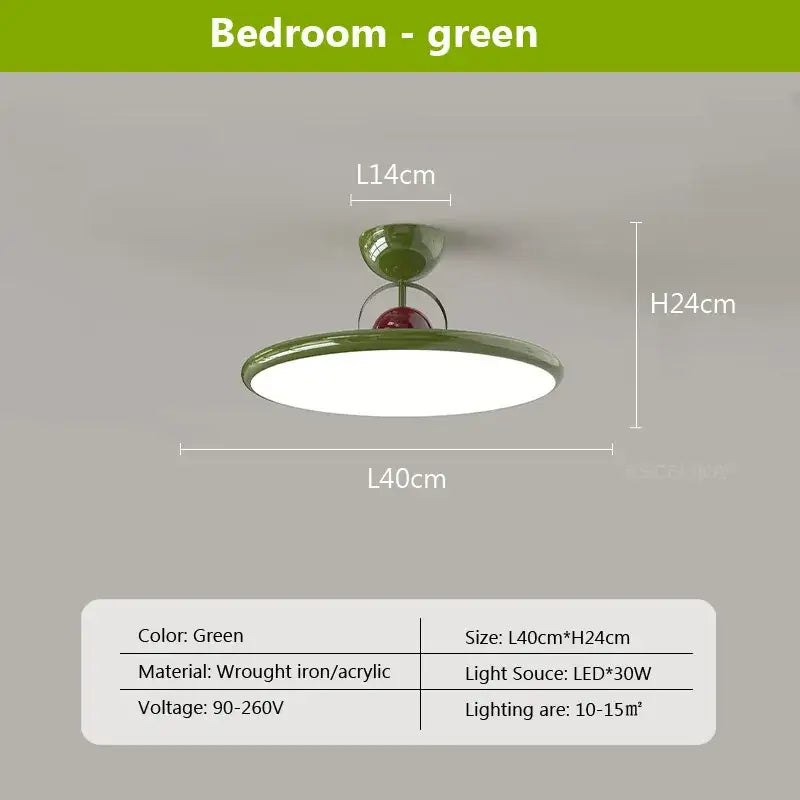 Modern cream iron nordic green oval ceiling light fixture made of wrought iron and acrylic with red accent for decorbites bedroom