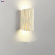 Modern cream ridged ceramic double led wall lamp with vertical texture ideal as a bathroom led wall lamp