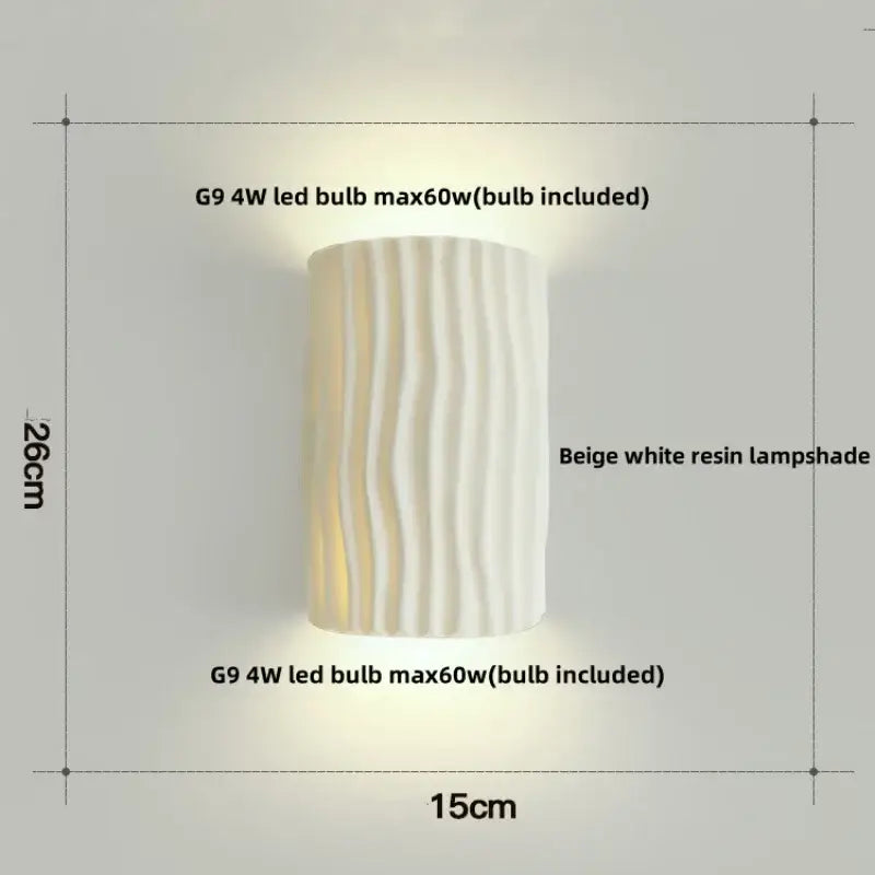 Beige white resin wall lamp with vertical ridges modern cream ridged ceramic double led wall lamp for bathroom light