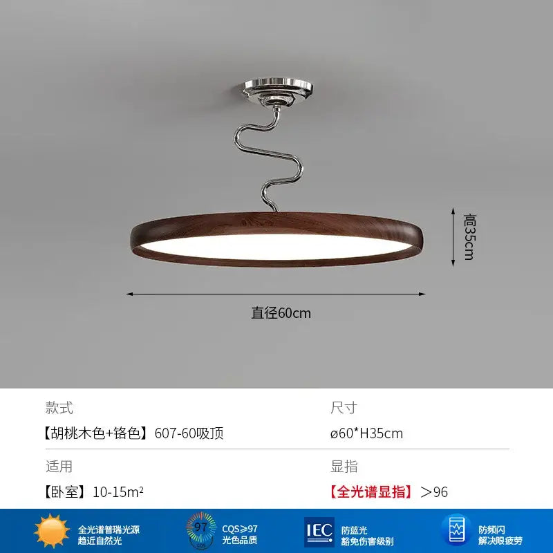 A modern cream style aluminum led chandelier with dark wood frame and chrome spiral stem for living room decorbites cream style
