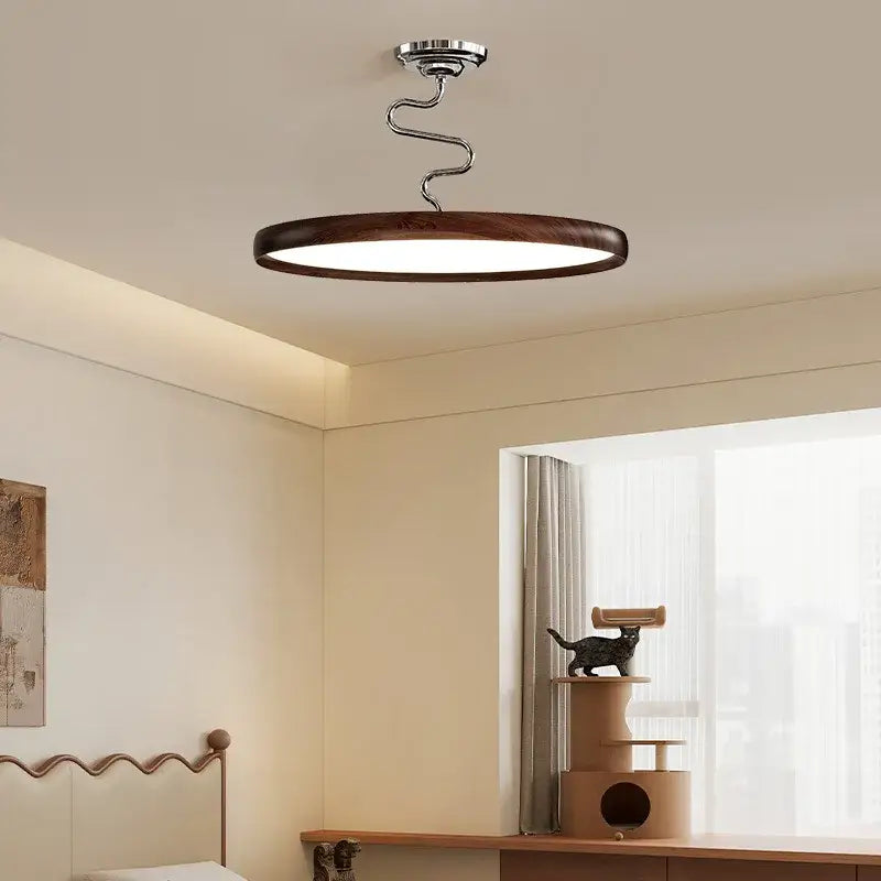 Modern cream style aluminum led chandelier with dark wood finish and chrome spiral fixture for living room decorbites cream style