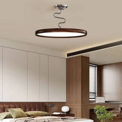 Modern cream style aluminum led chandelier with dark wood ring and chrome spiral stem for living room decorbites cream style